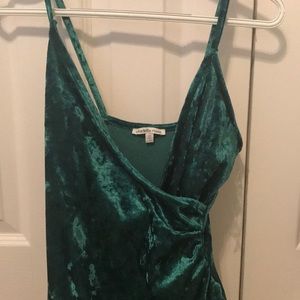 Charlotte Russe Velvet green deep V slit dress
